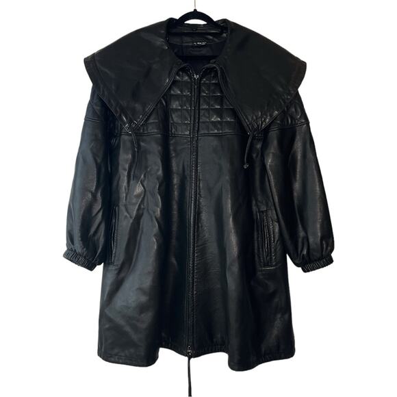 Vintage Clifford Michael Black Soft Leather Quilted Large Collar Zip Jacket - M - Picture 1 of 15
